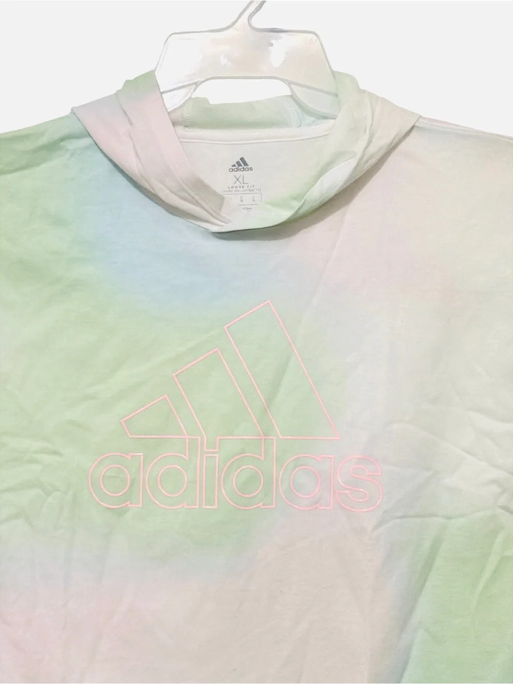 Adidas Girls LS Hooded T-Shirt Pastel Tie Dye Curved Hem Cotton Size XL (16)